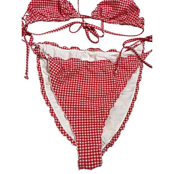 Good American Gingham Bikini Set Red White Check Halter High Waist Womans 4XL - Picture 4 of 8